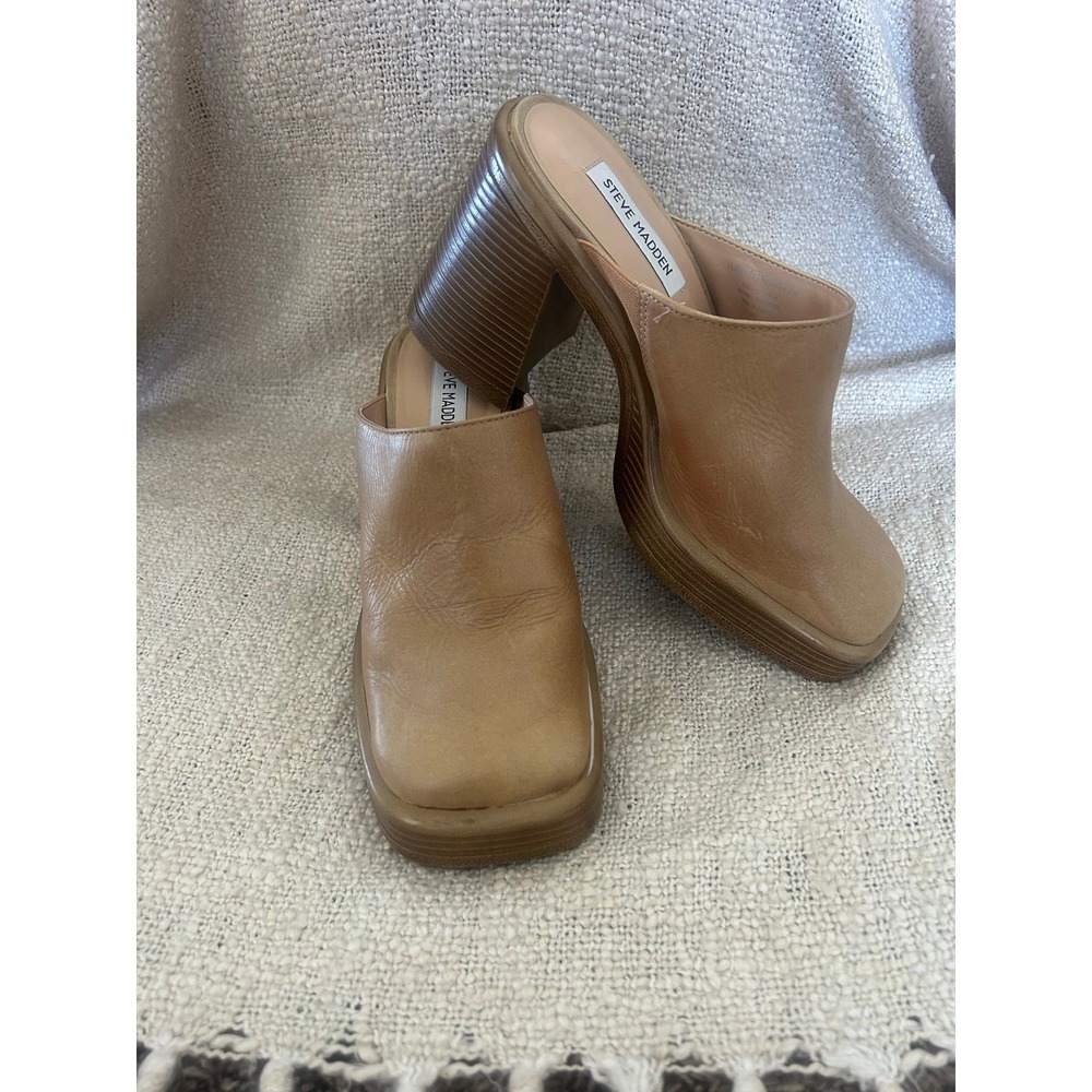 Steve Madden Tan Flirtie Block Heel Clogs Womens Size 7 - Picture 4 of 10